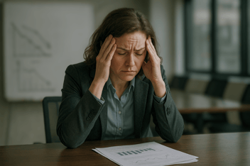 Frustrated female change leader at desk
